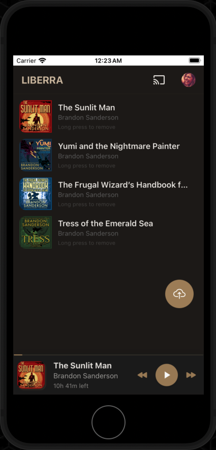 Liberra app showing organized audiobook library